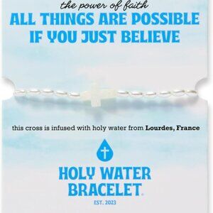 Holy Water Stretch Bracelet Brass Pearl No Clasp Cord Chain Women Faith Gift